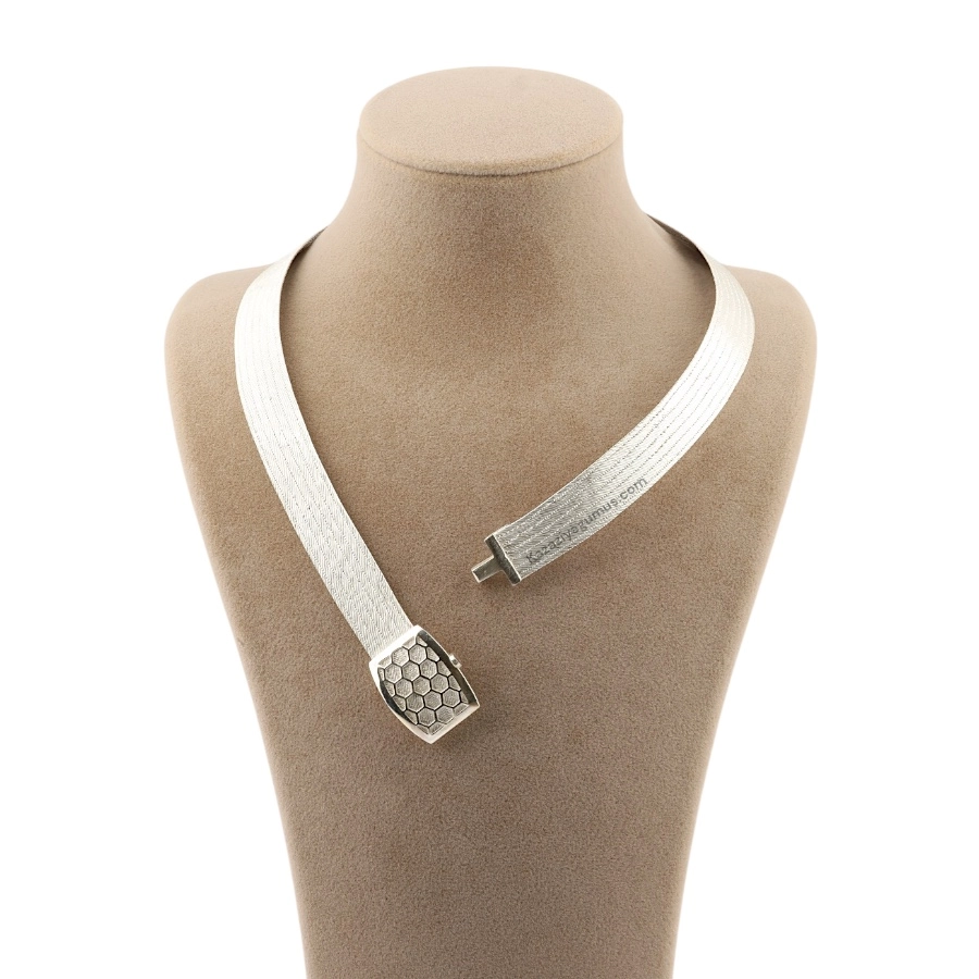 7 Row Trabzon Wicker Silver Necklace