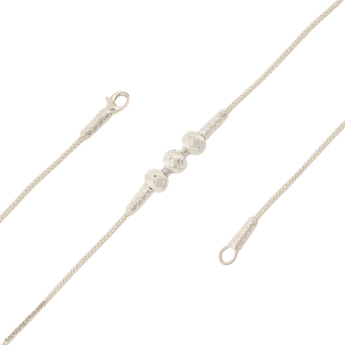 1000 Ayar Kazaziye Üç Toplu Beyaz Gümüş Bileklik