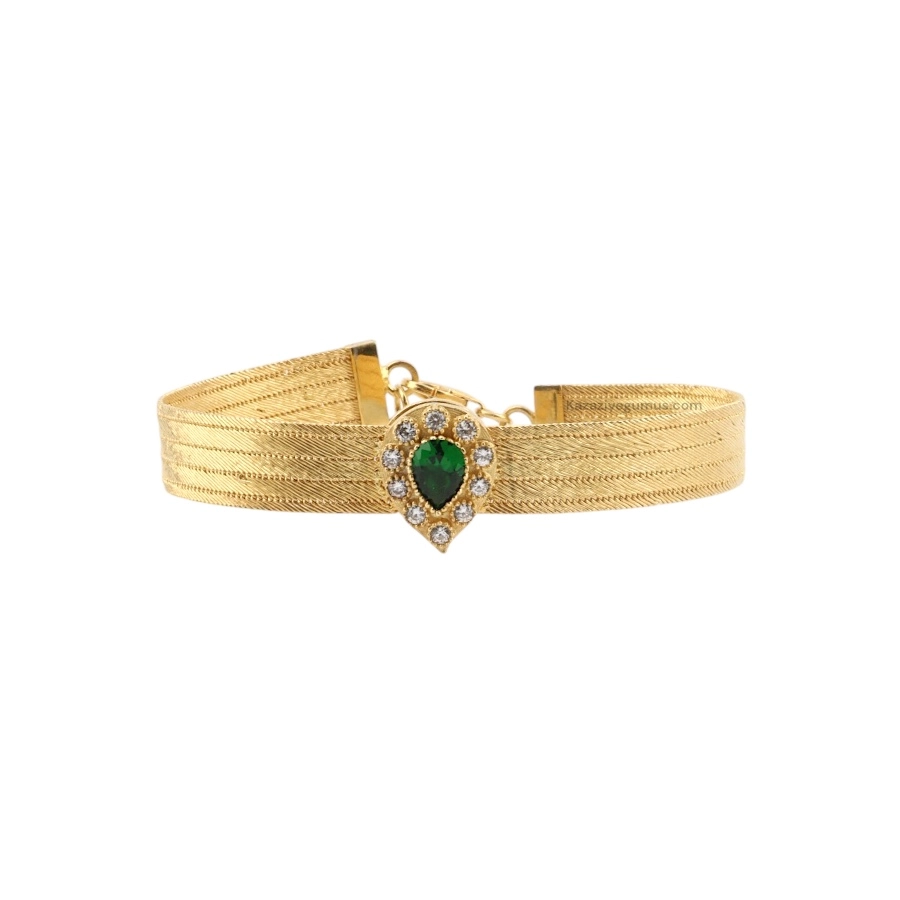 5 Row Green Stone-set Trabzon Hasırı Silver Bangle