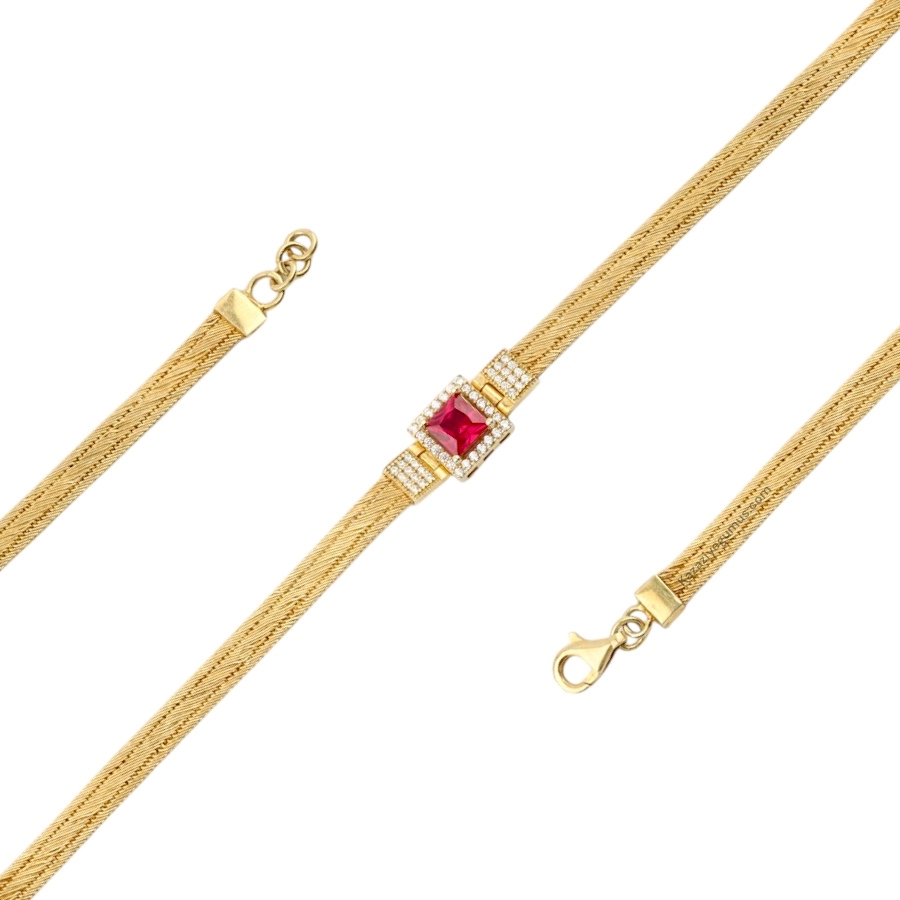3 Rows of Red Baguette Stone Trabzon Wicker Bracelet