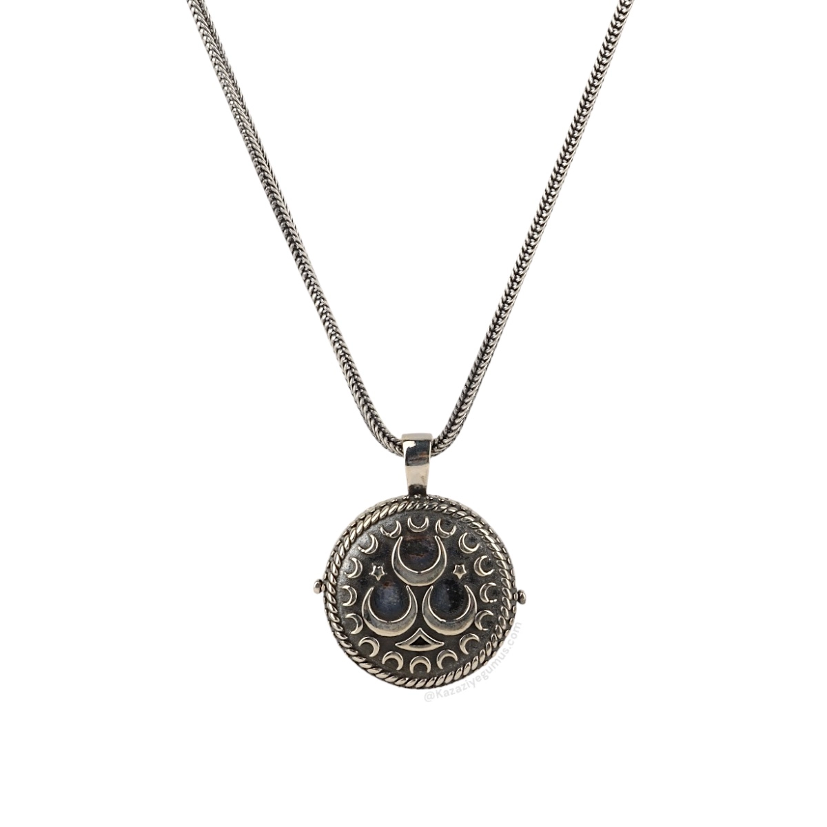 925 K Three Hilal Patterned Amulet Kabı Silver Necklace