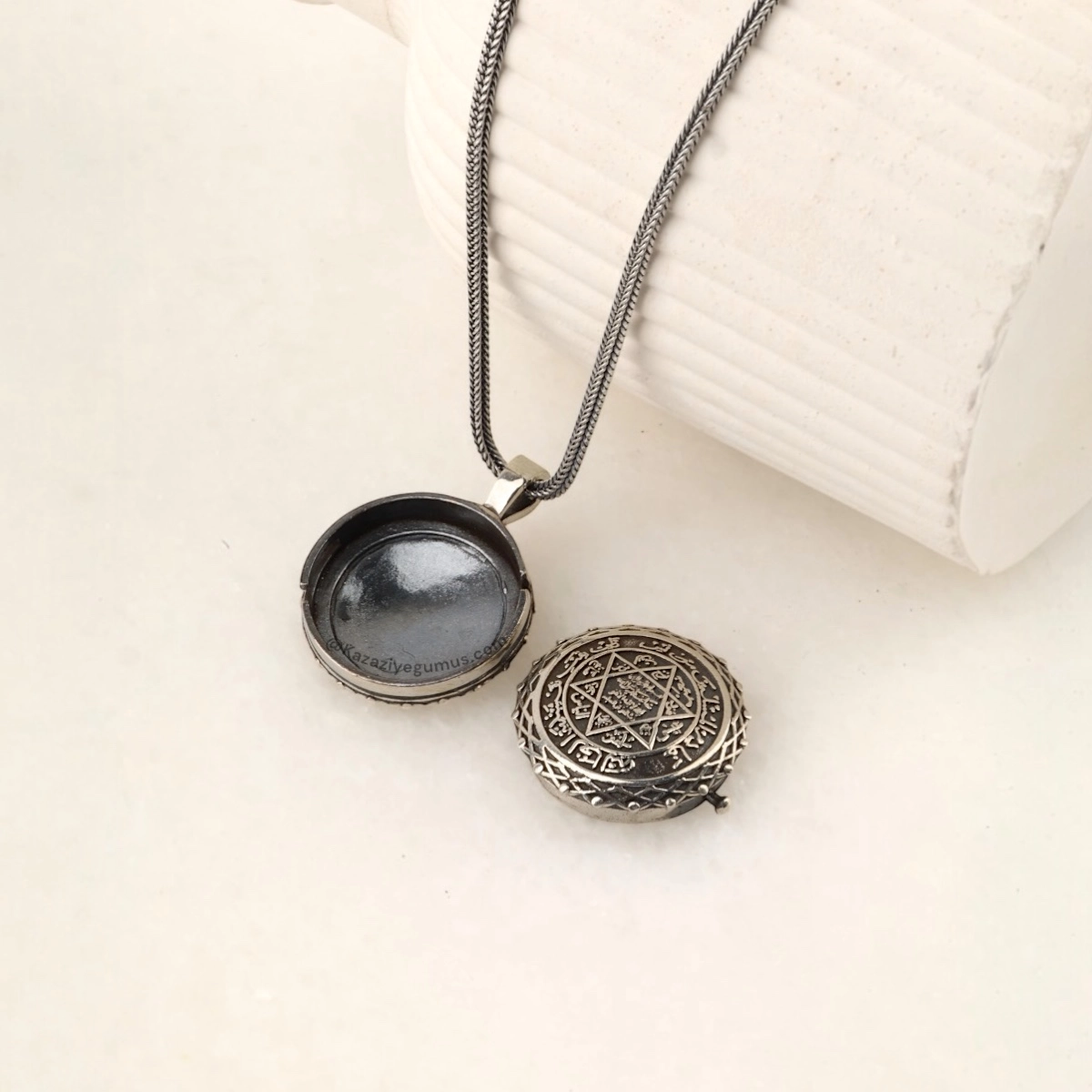 925 Sterling Solomon Embroidered Amulet Necklace