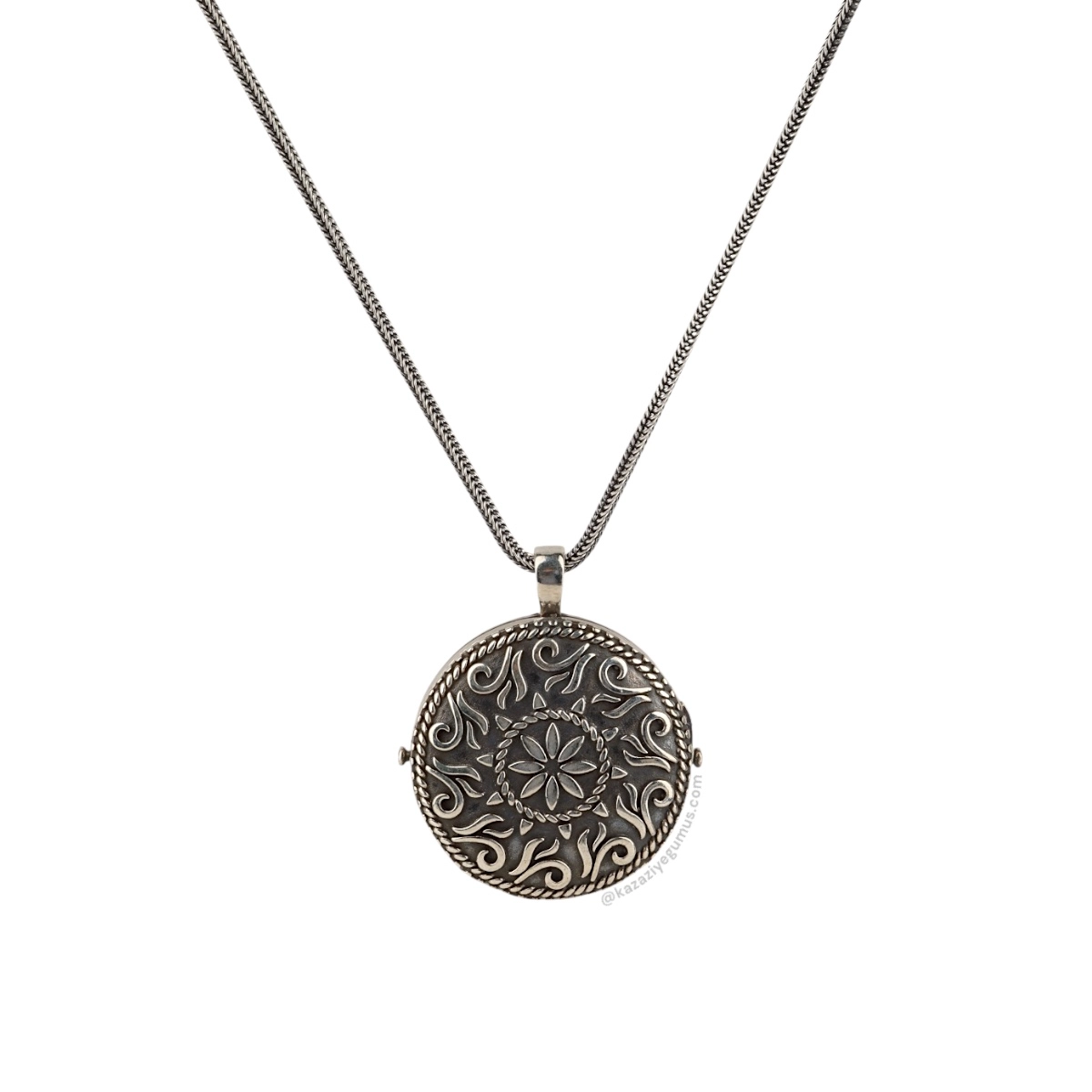 925 Sterling Silver Amulet Container with Authentic Motif Embroider