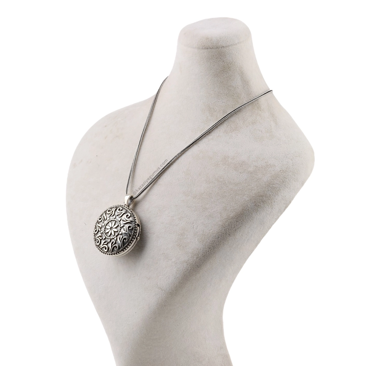 925 Sterling Silver Amulet Container with Authentic Motif Embroider