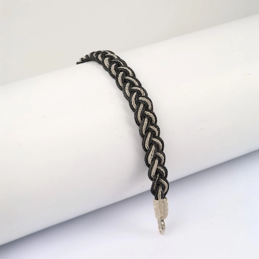 1000 Ayar Geniş Örgülü Siyah Beyaz Kazaziye Bileklik