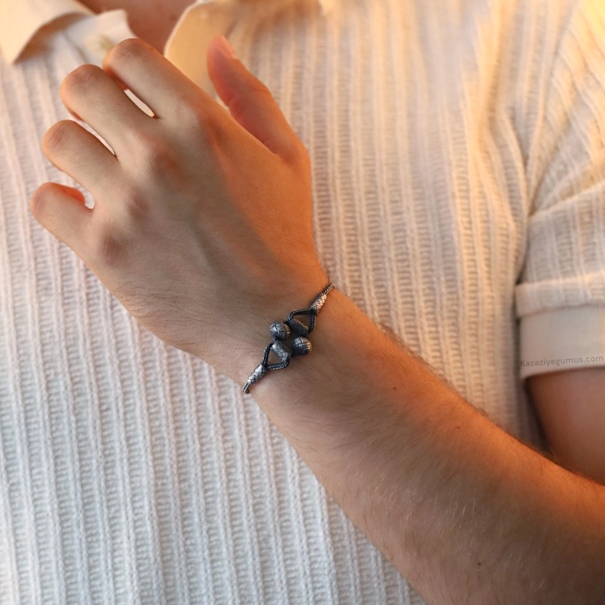 1000 Carat Kazaziye Two-Ball Silver Bracelet