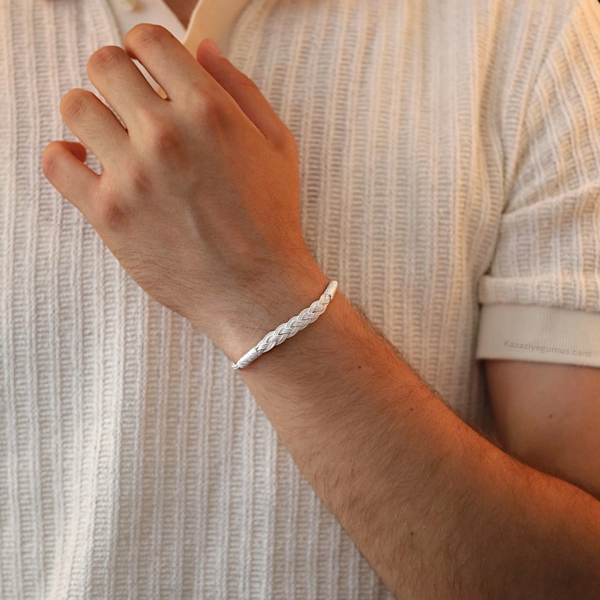 Knitted Model Silver Men  Kazaziye Bracelet