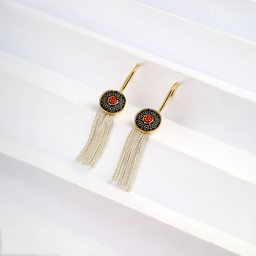 925 Carat Flower Motif Mardin Straw Earrings