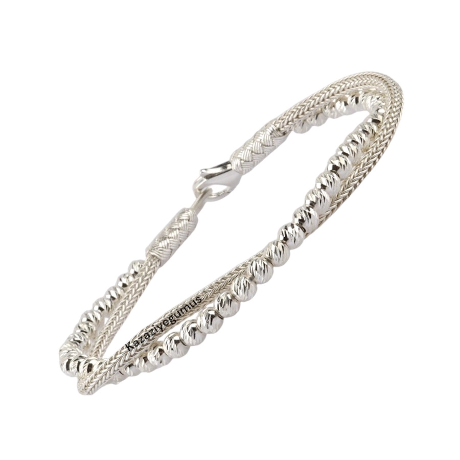 1000 Ayar Dorika Sıra Toplu Kazaziye Gümüş Bileklik