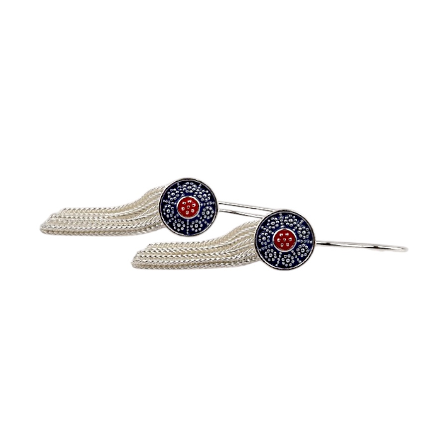 925 K Red Navy Enamel Mesh Earrings