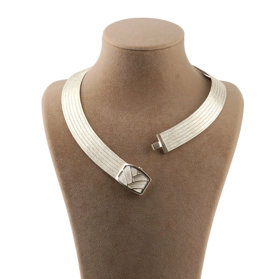 7 Row Trabzon Wicker Silver Necklace