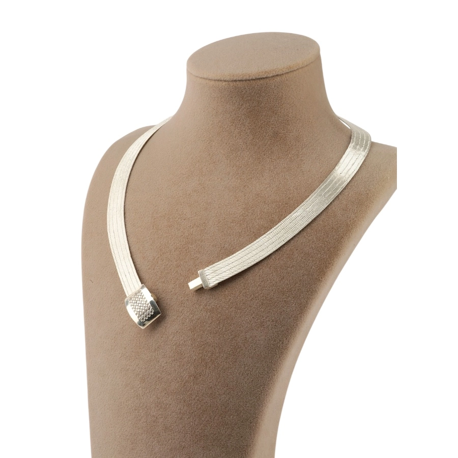 5 Row Trabzon Wicker Silver Necklace