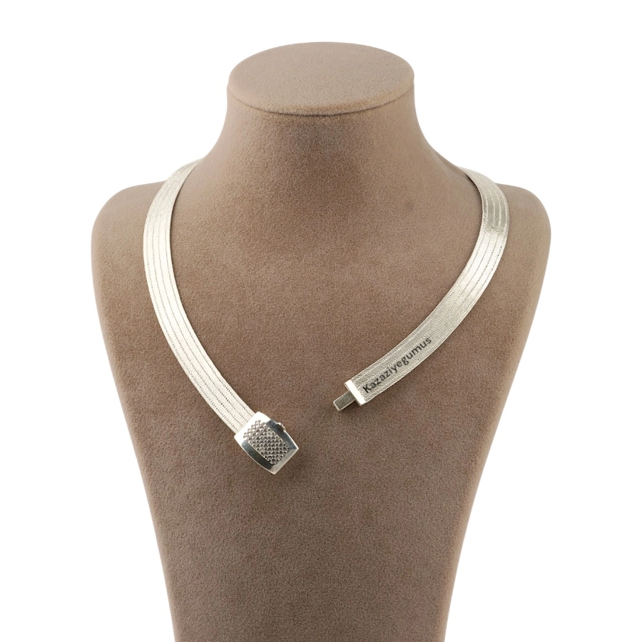 5 Row Trabzon Wicker Silver Necklace