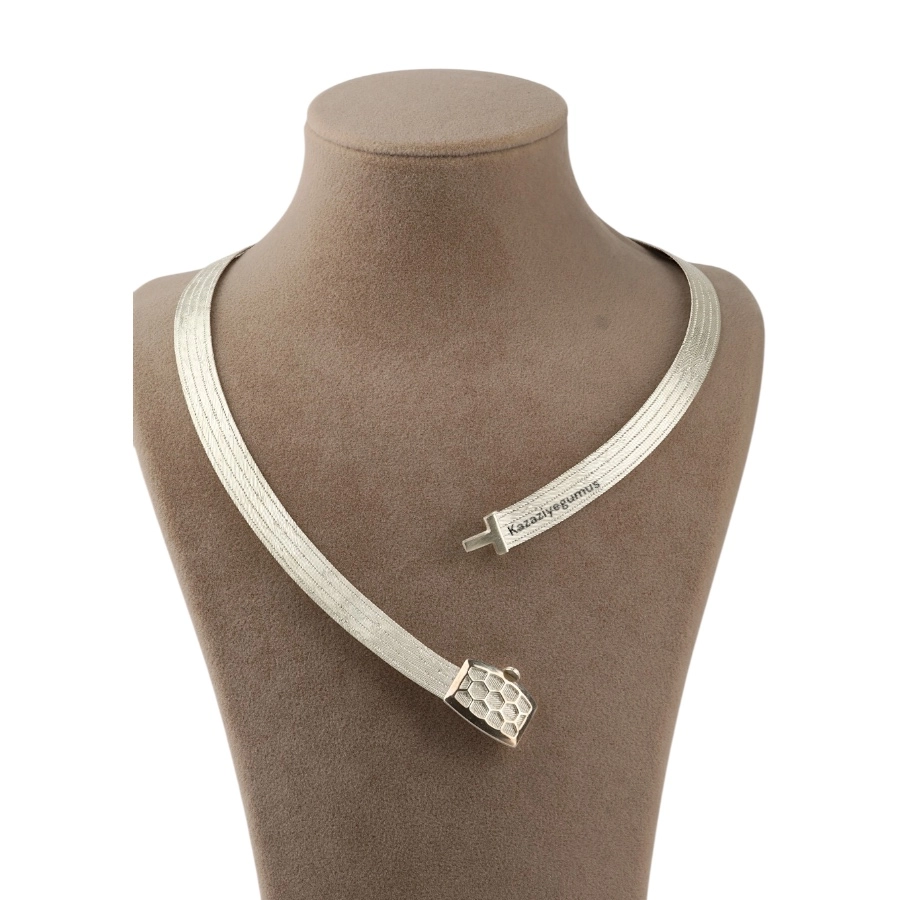5 Row Trabzon Wicker Silver Necklace