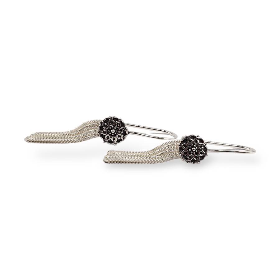 925 K Flower Motif Mardin Mesh Earrings