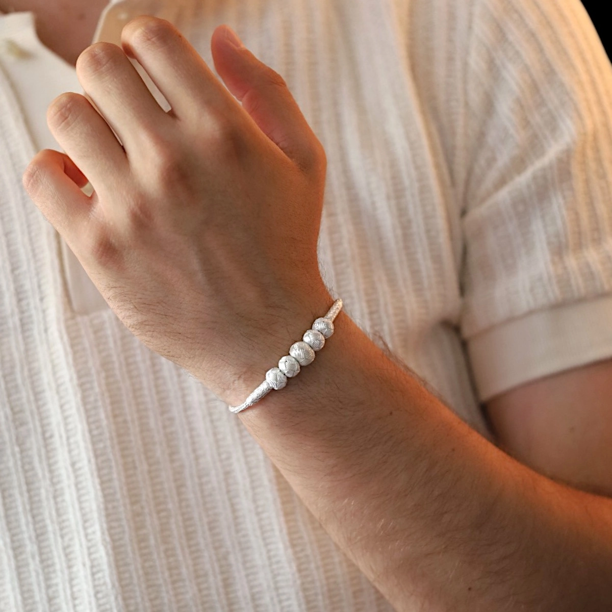 1000 Ayar Kazaziye Beş Toplu Beyaz Bileklik