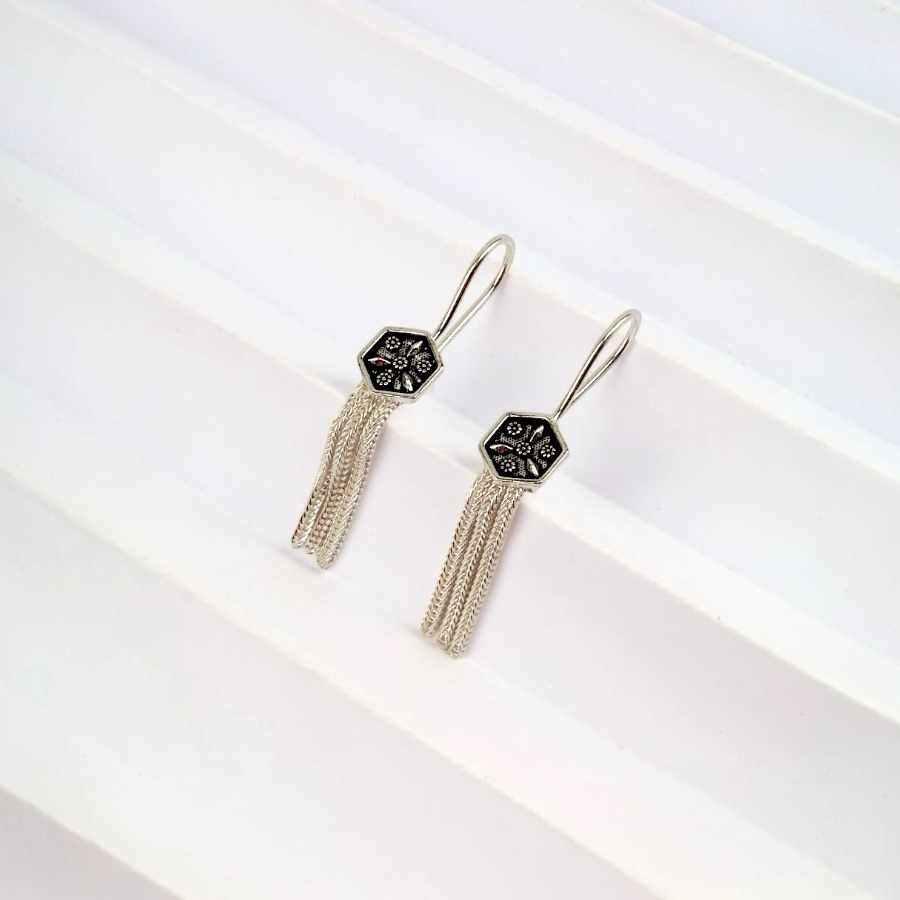 925 Carat Flower Motif Mardin Straw Earrings
