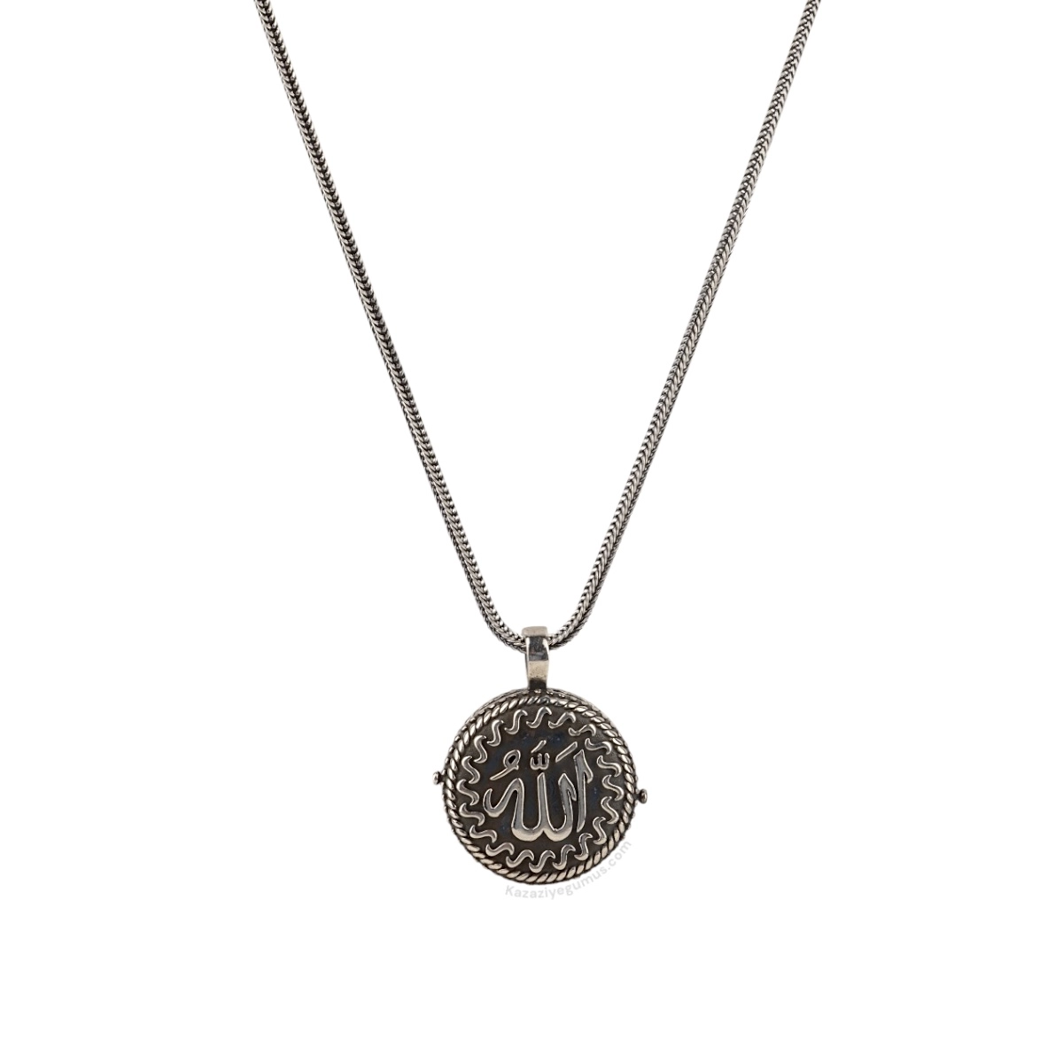 925 K Allah Engraved Amulet Kabı Silver Necklace