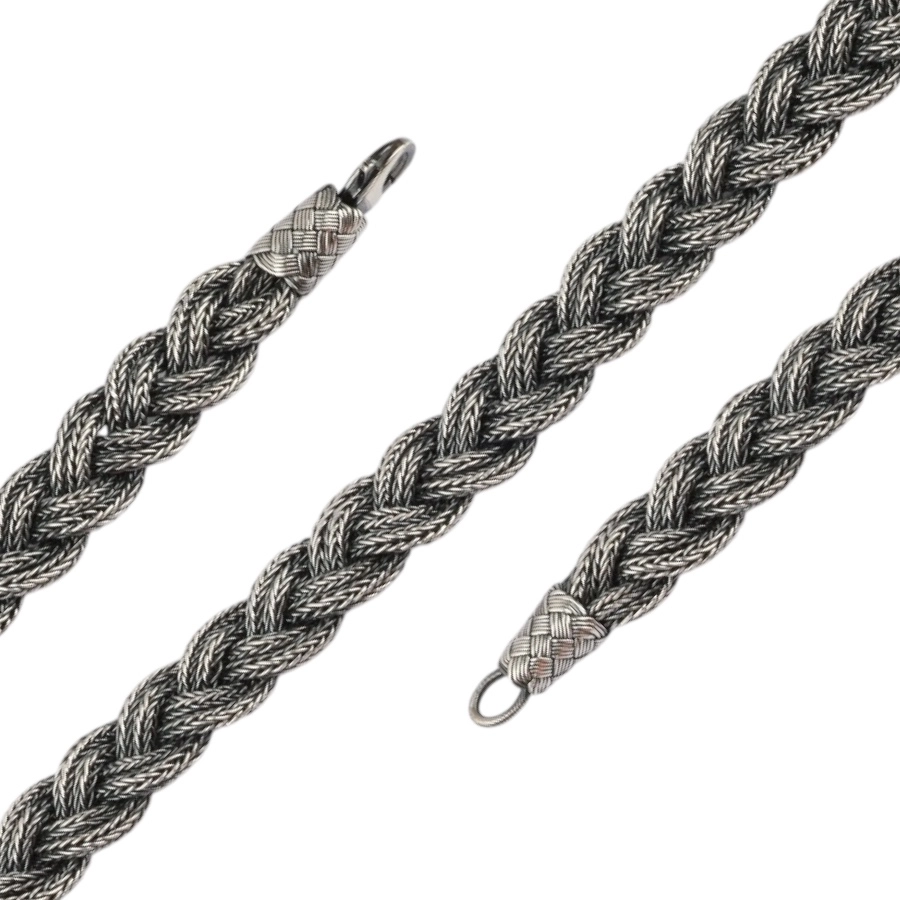 1000 Ayar Geniş Örgülü Oksitli Kazaziye Gümüş Bileklik