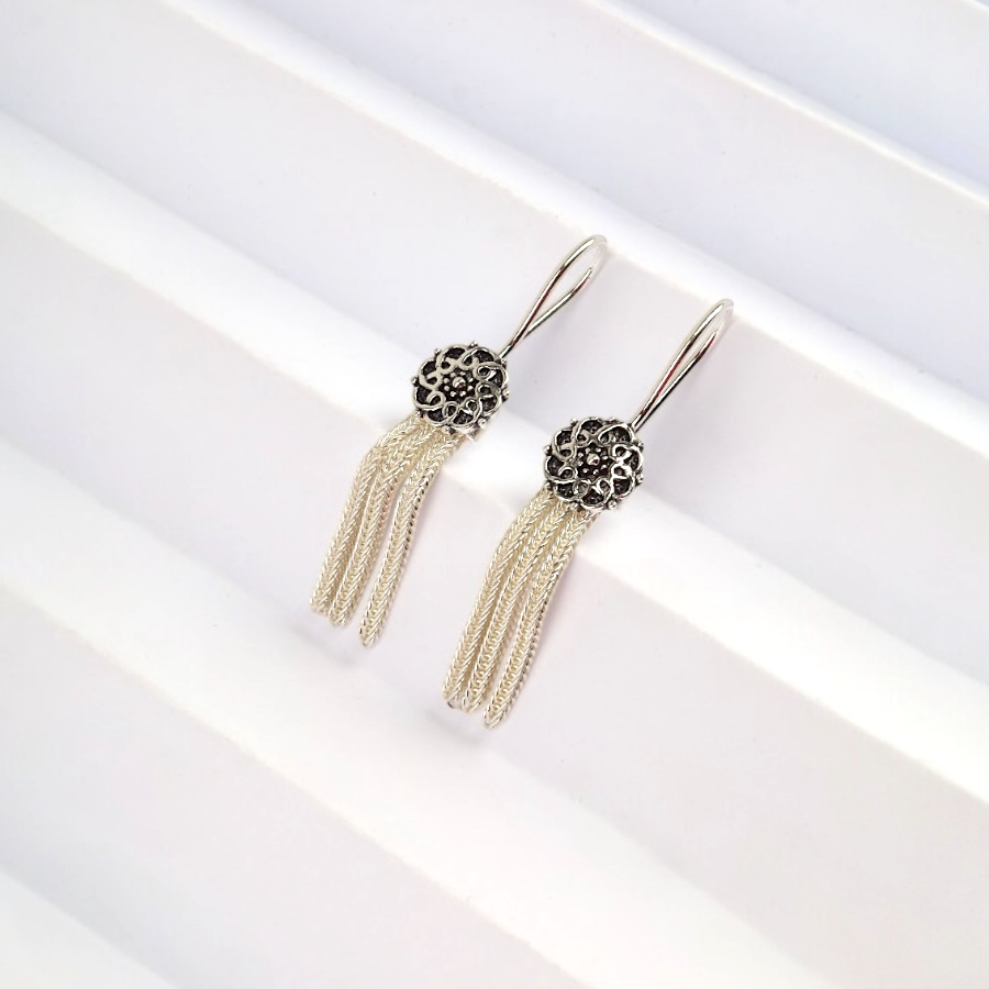 925 Carat Flower Motif Mardin Straw Earrings