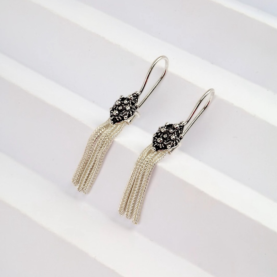925 Carat Flower Motif Mardin Straw Earrings