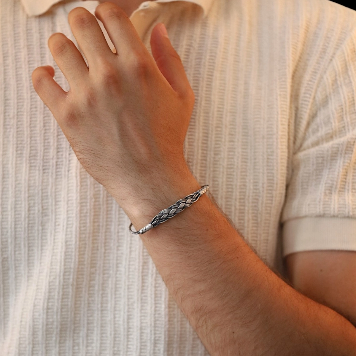 1000 Ayar Örgü Model Gümüş Kazaziye Bileklik