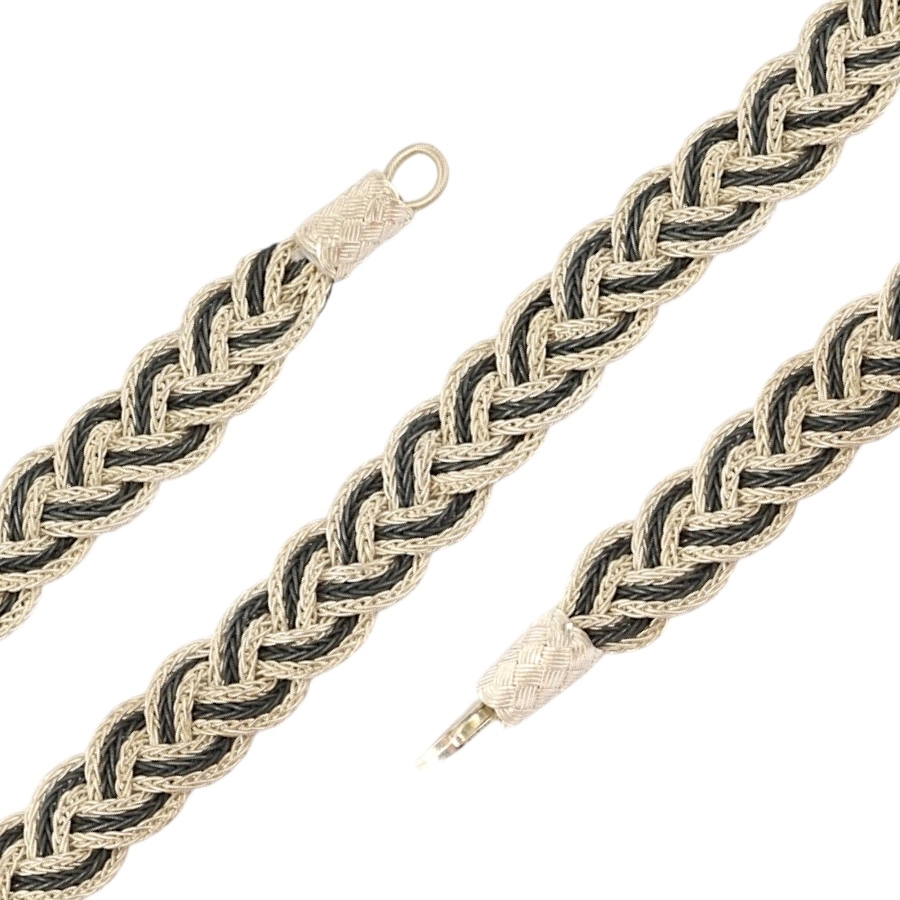 1000 Ayar Geniş Örgülü Siyah Beyaz Kazaziye Bileklik