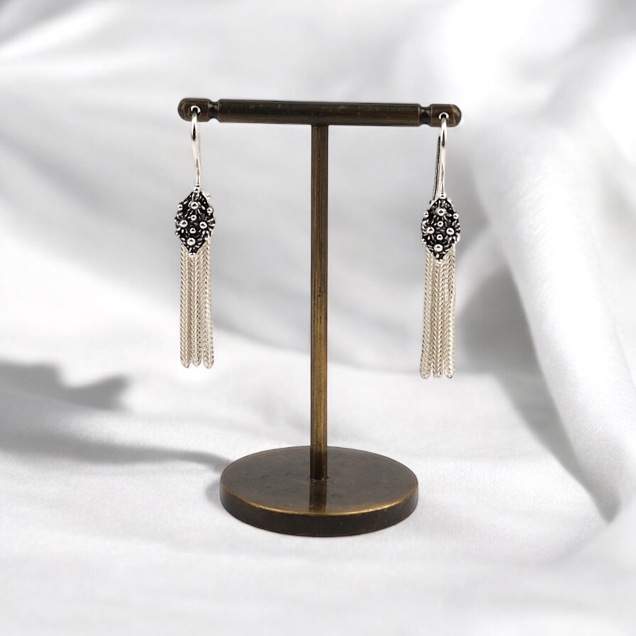 925 Carat Flower Motif Mardin Straw Earrings