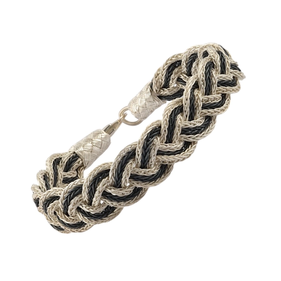 1000 Ayar Geniş Örgülü Siyah Beyaz Kazaziye Bileklik