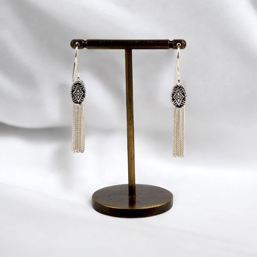 925 Carat Flower Motif Mardin Straw Earrings