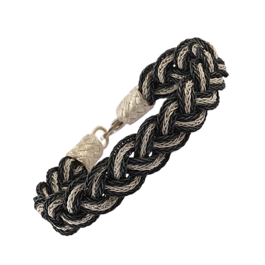 1000 Ayar Geniş Örgülü Siyah Beyaz Kazaziye Bileklik