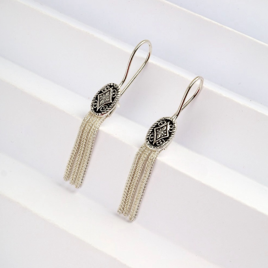 925 Carat Flower Motif Mardin Straw Earrings