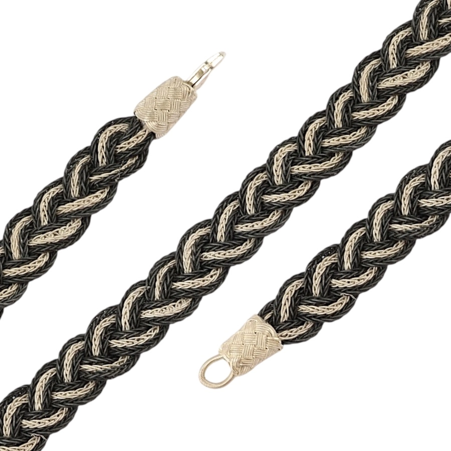 1000 Ayar Geniş Örgülü Siyah Beyaz Kazaziye Bileklik