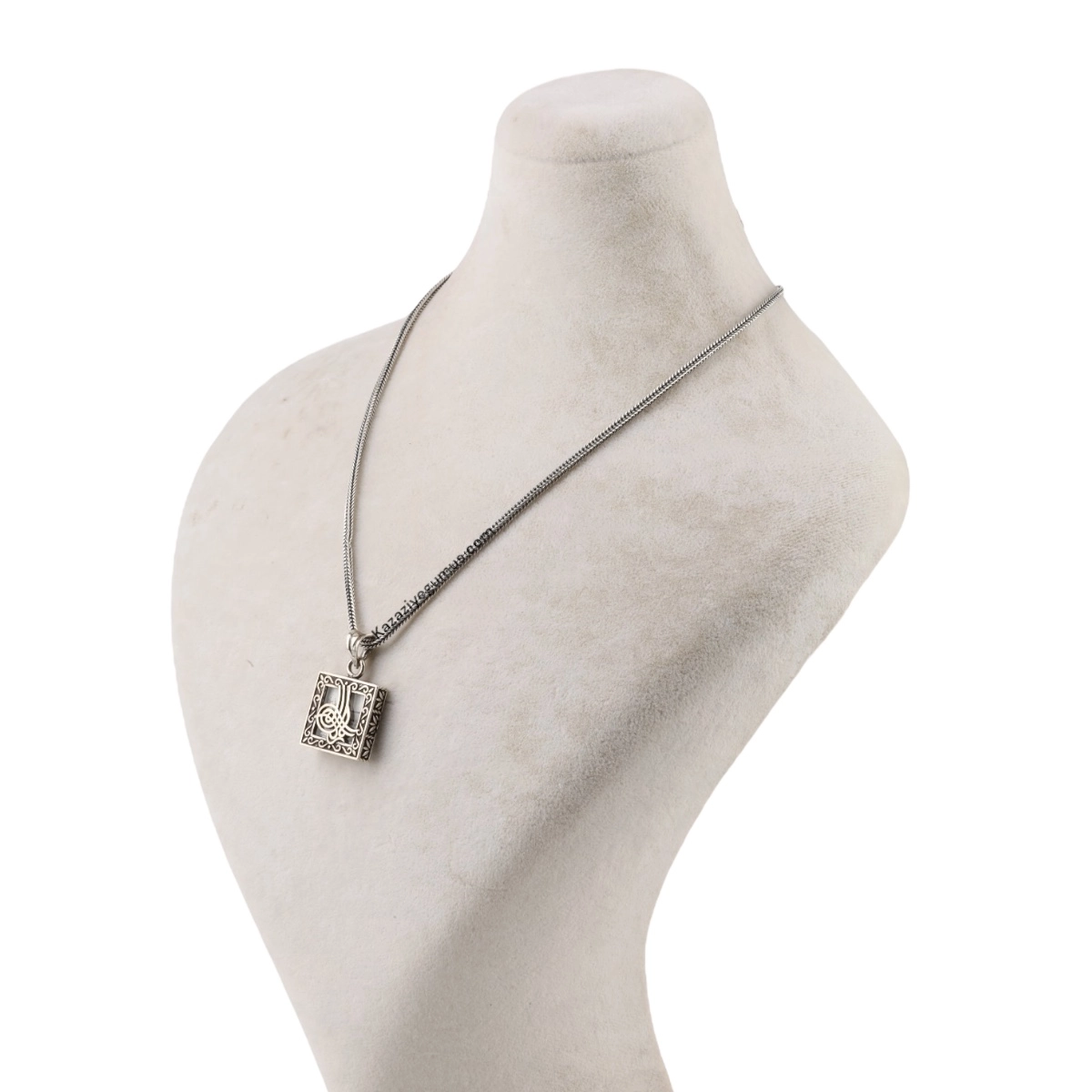 925 Sterling Square Tughra Cevsen Silver Necklace