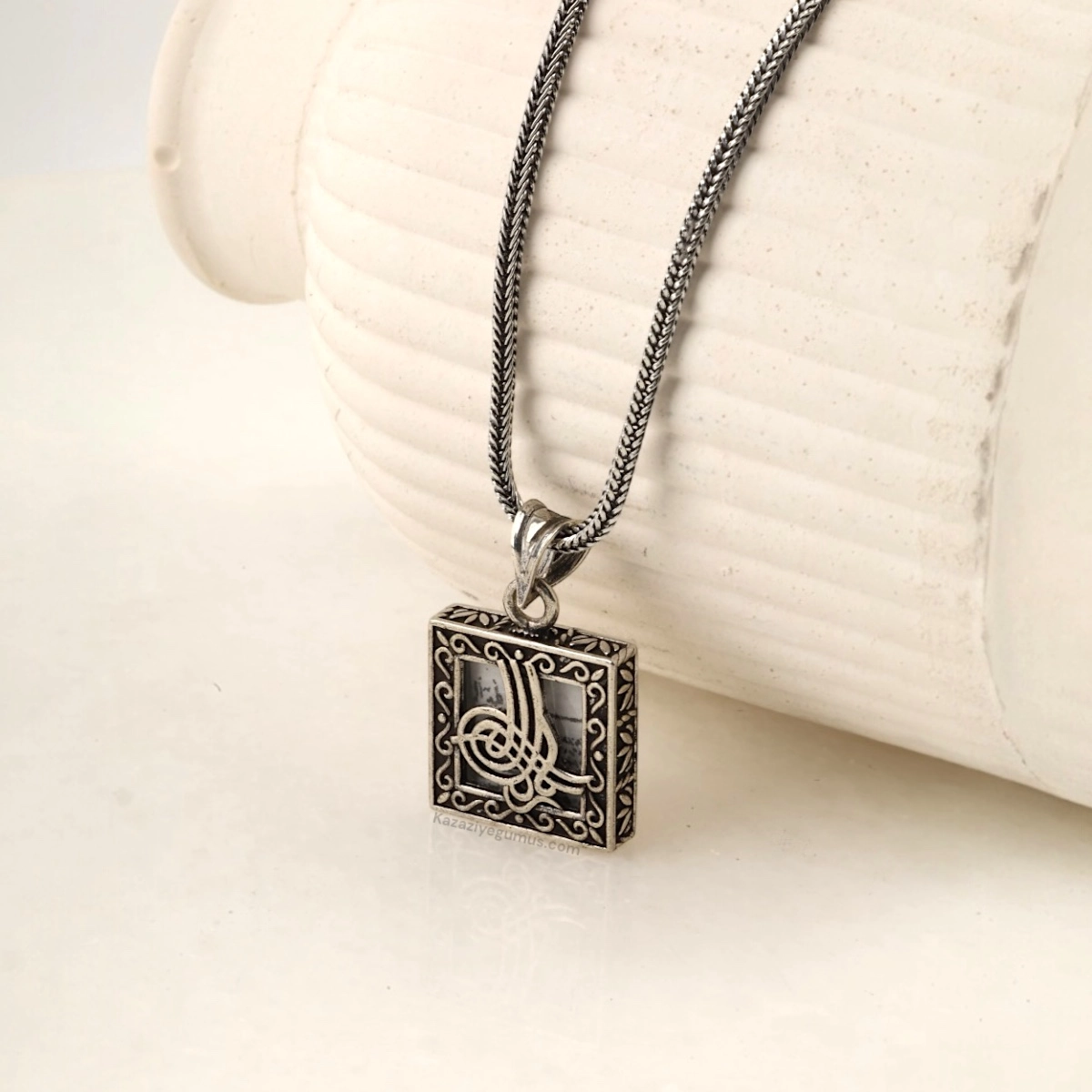 925 Sterling Square Tughra Cevsen Silver Necklace
