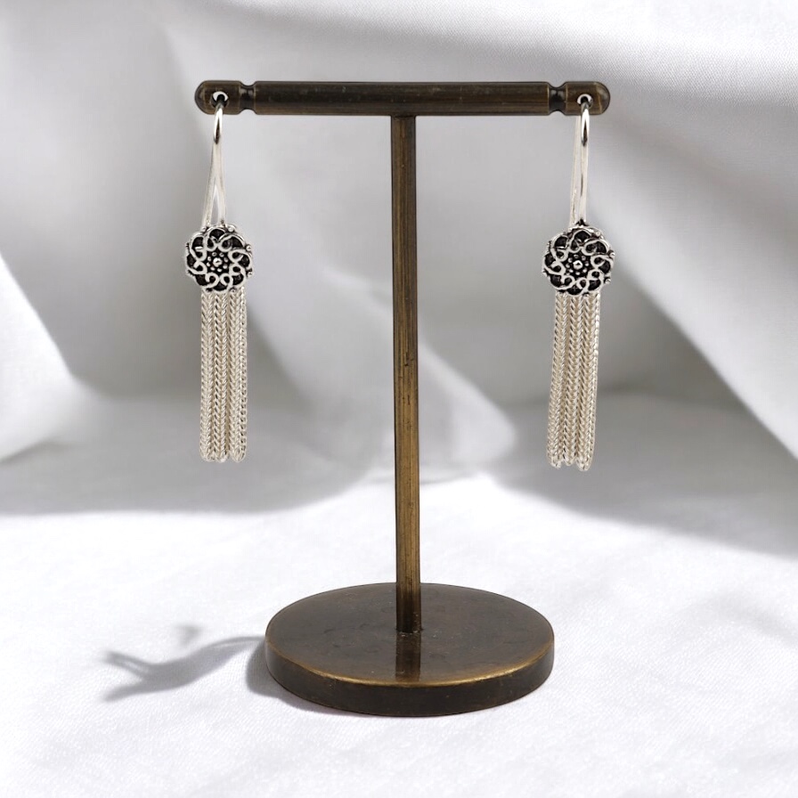 925 Carat Flower Motif Mardin Straw Earrings
