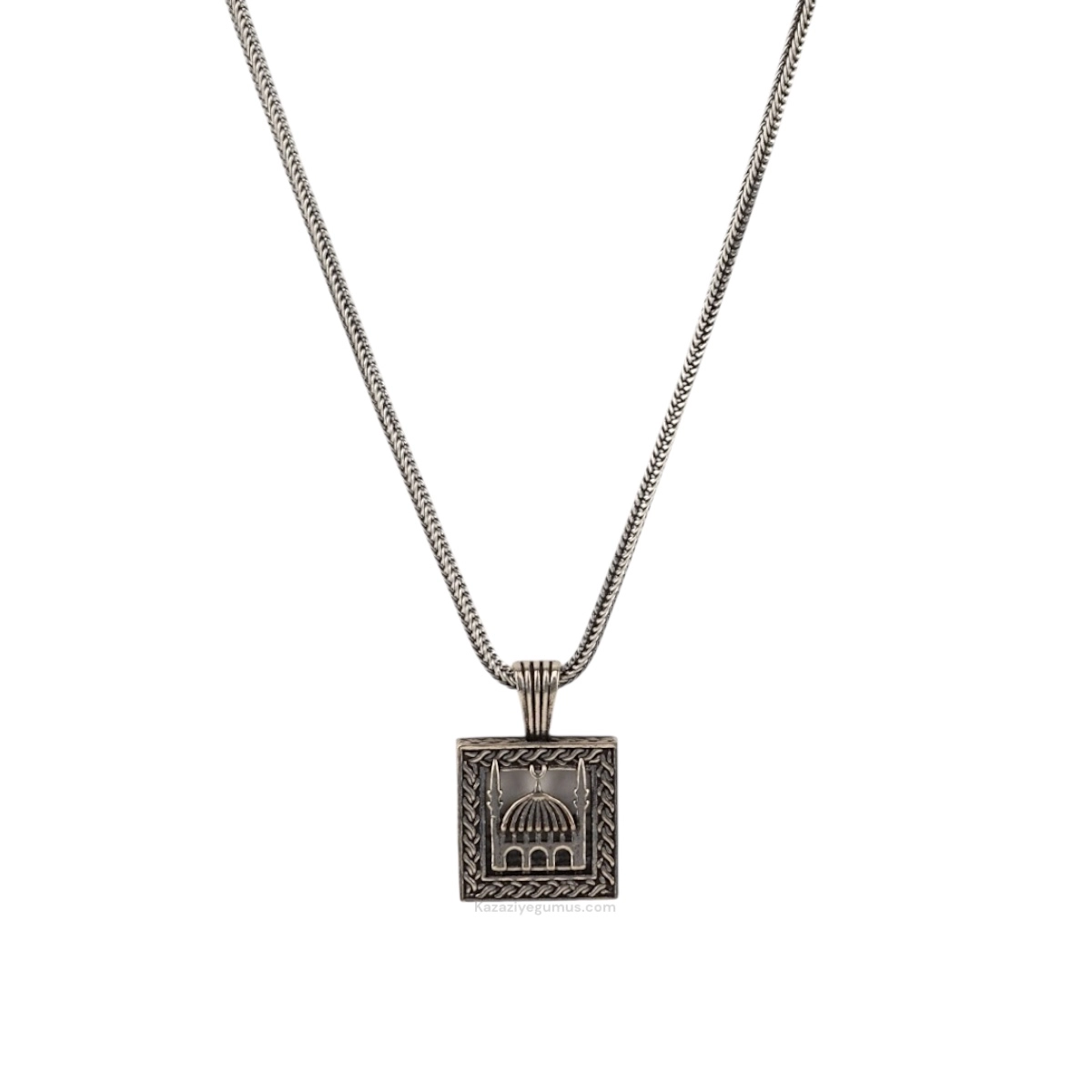 925 K Square Cami Cevşen Silver Necklace