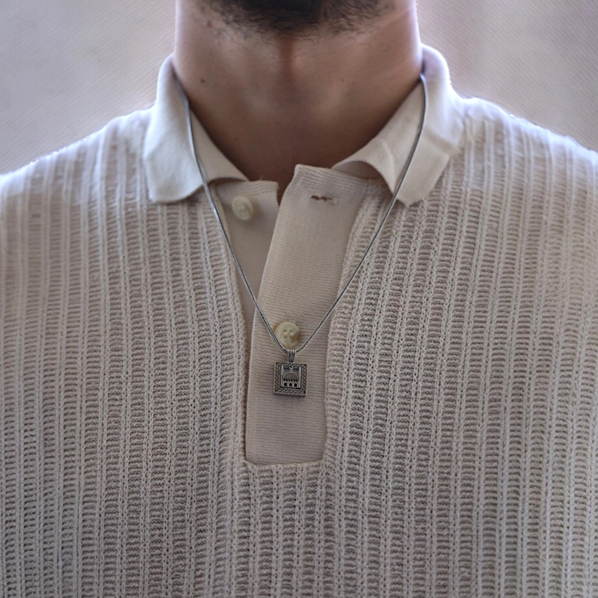 925 Sterling Square Mosque Cevşen Silver Necklace