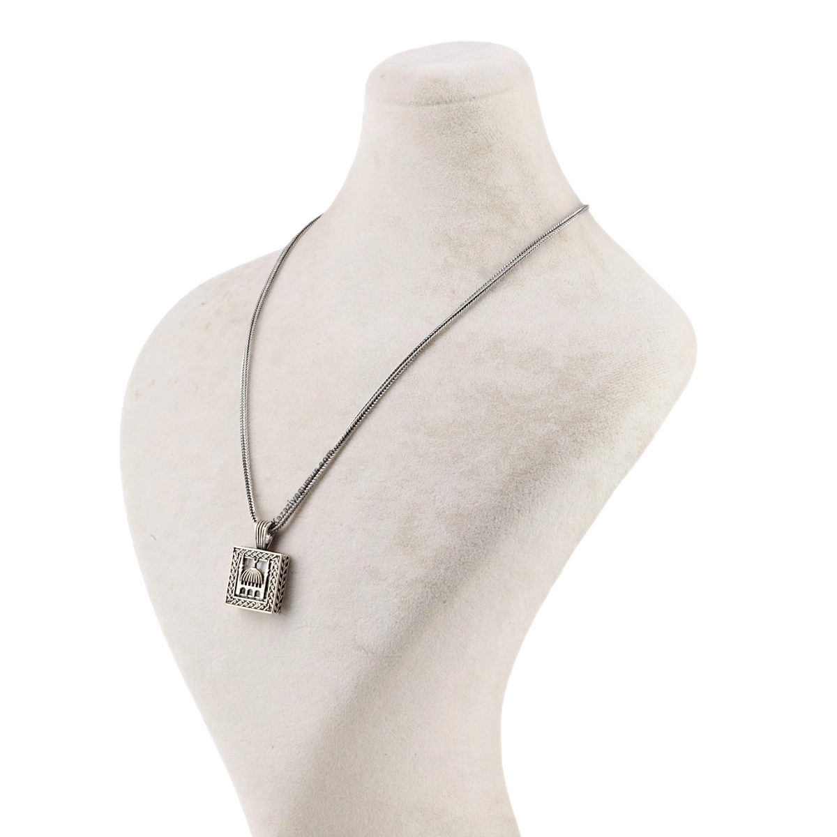925 Sterling Square Mosque Cevşen Silver Necklace