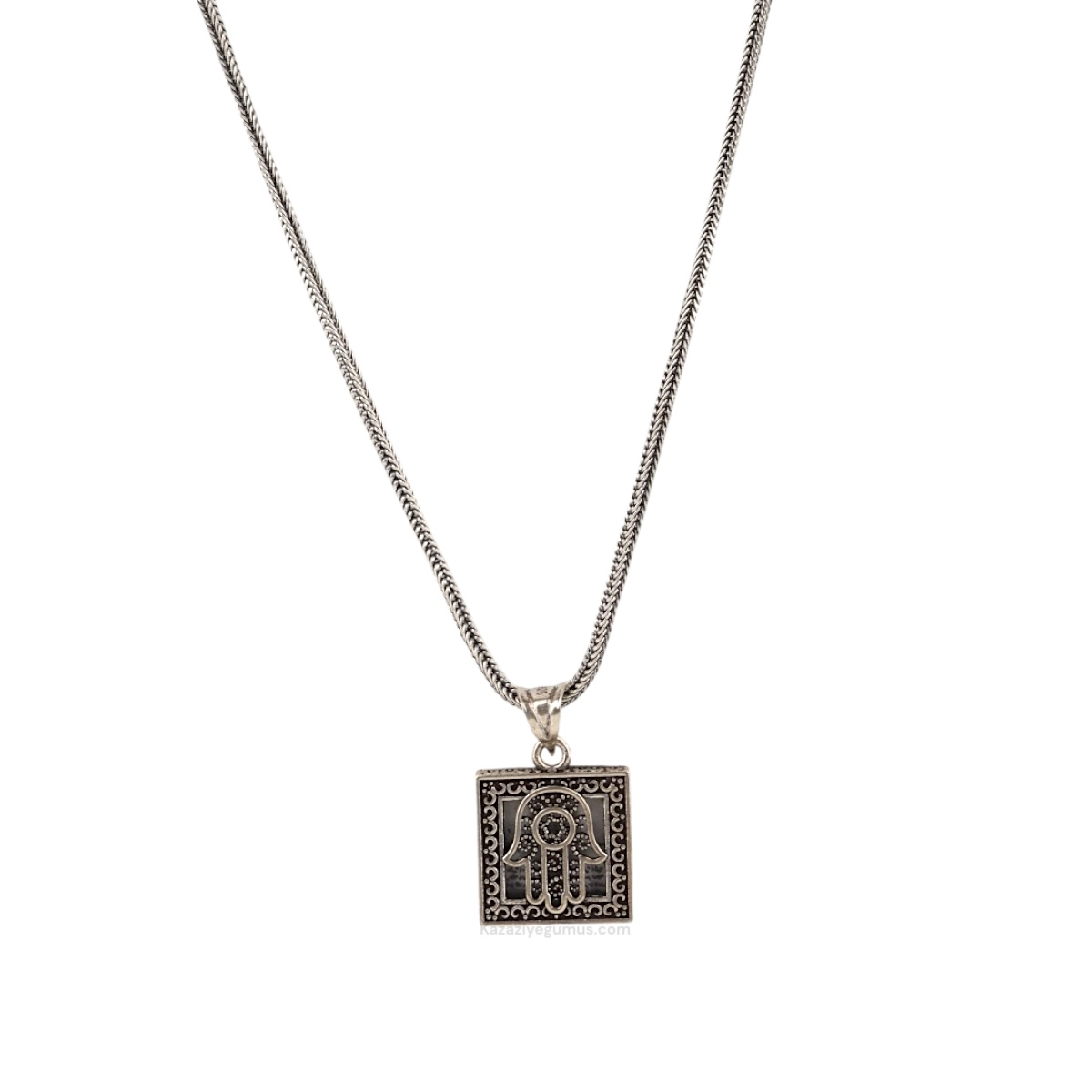 925 K Square Fatma Ana Eli Cevşen Silver Necklace