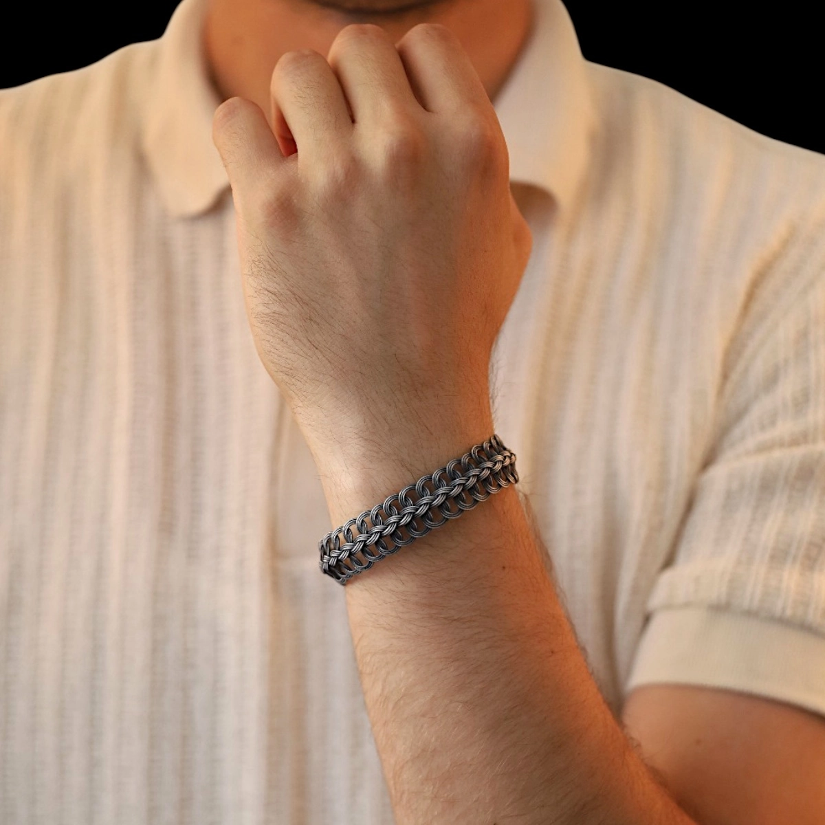 1000 Carat Kazaziye Herringbone Silver Bracelet