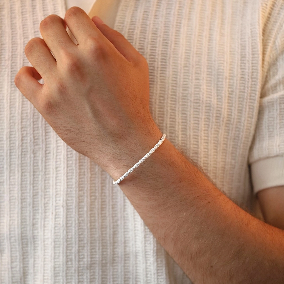 1000 Ayar Üçlü Örgü Beyaz Kazaziye Bileklik