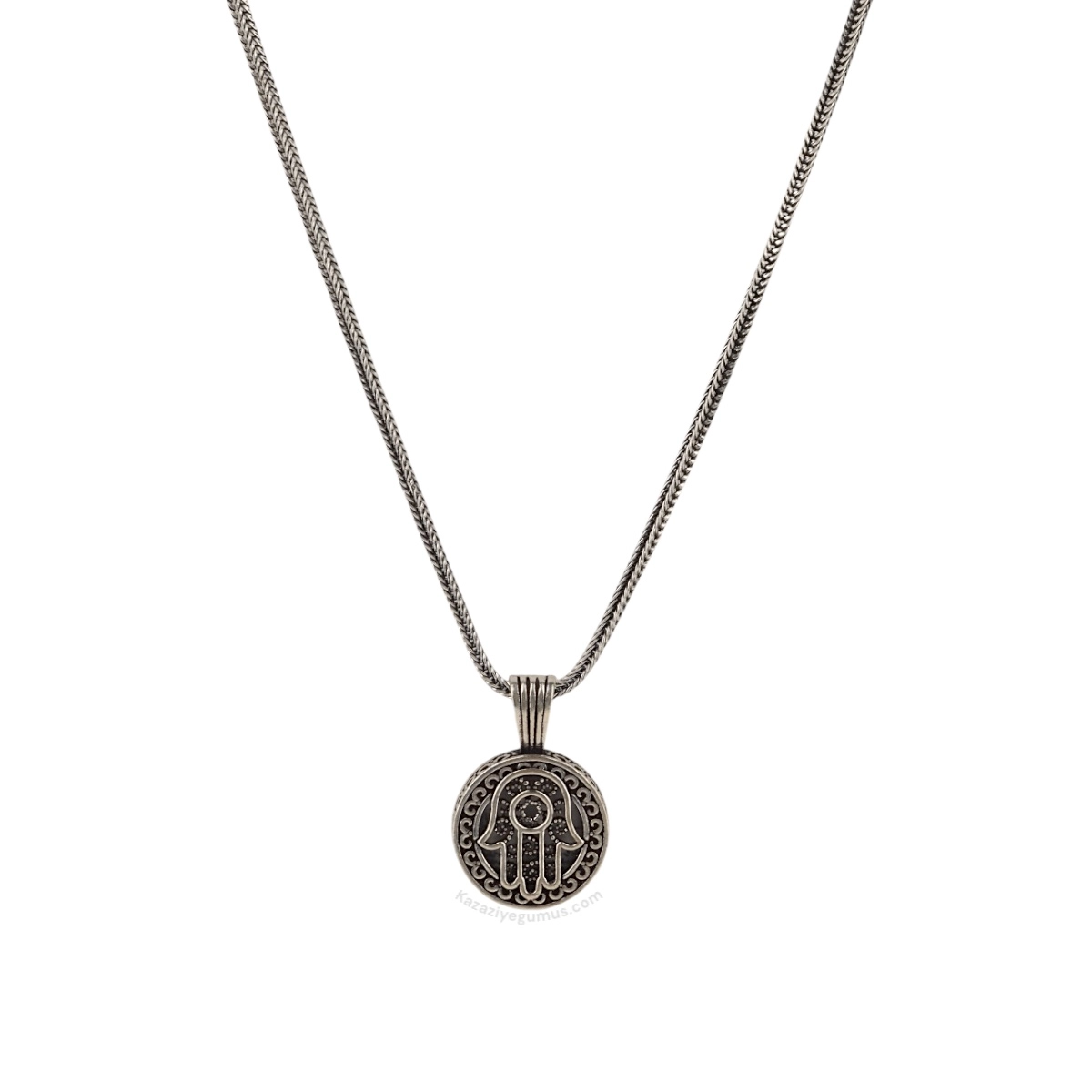 925 K Fatma Ana Engraved Cevşen Silver Necklace