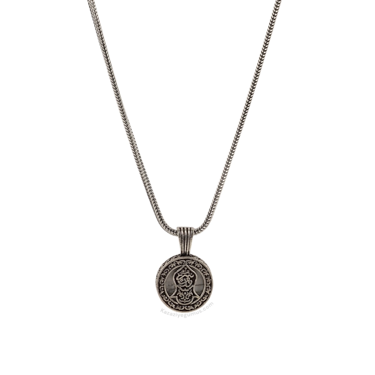 925 K Nali Şerif Engraved Cevşen Silver Necklace