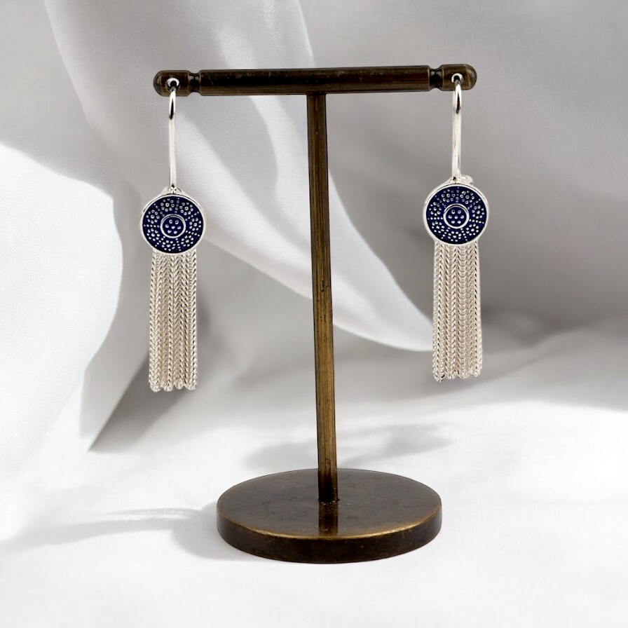925 Carat Navy Blue Enamel Mardin Straw Earrings
