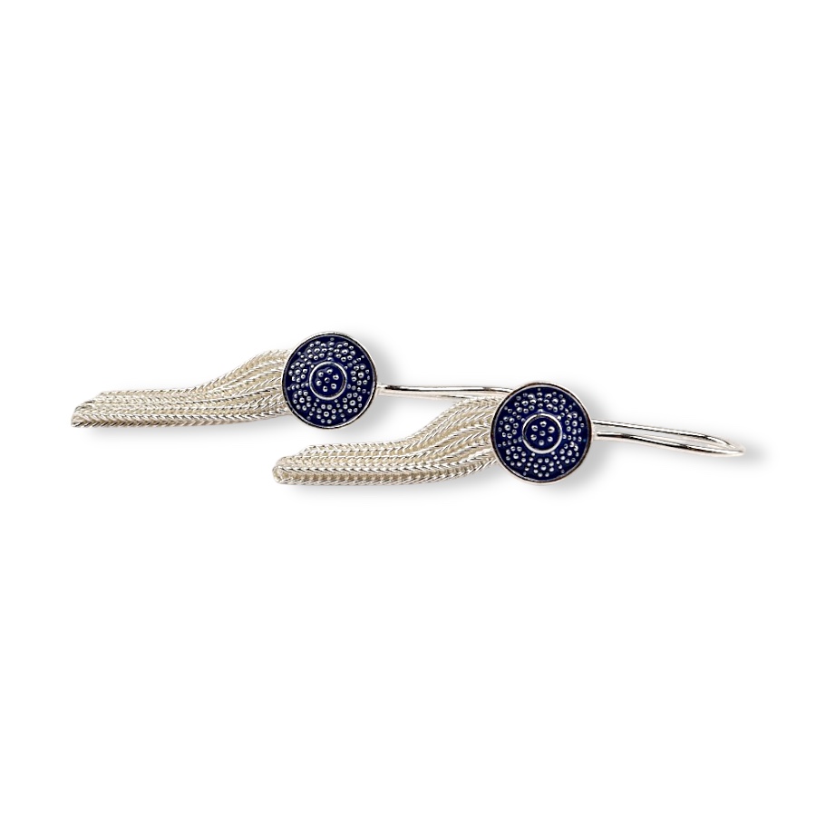 925 K Navy Enamel Mardin Mesh Earrings