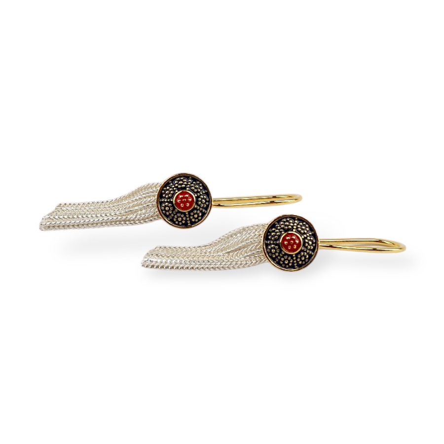 925 K Red Enamel Mardin Mesh Earrings