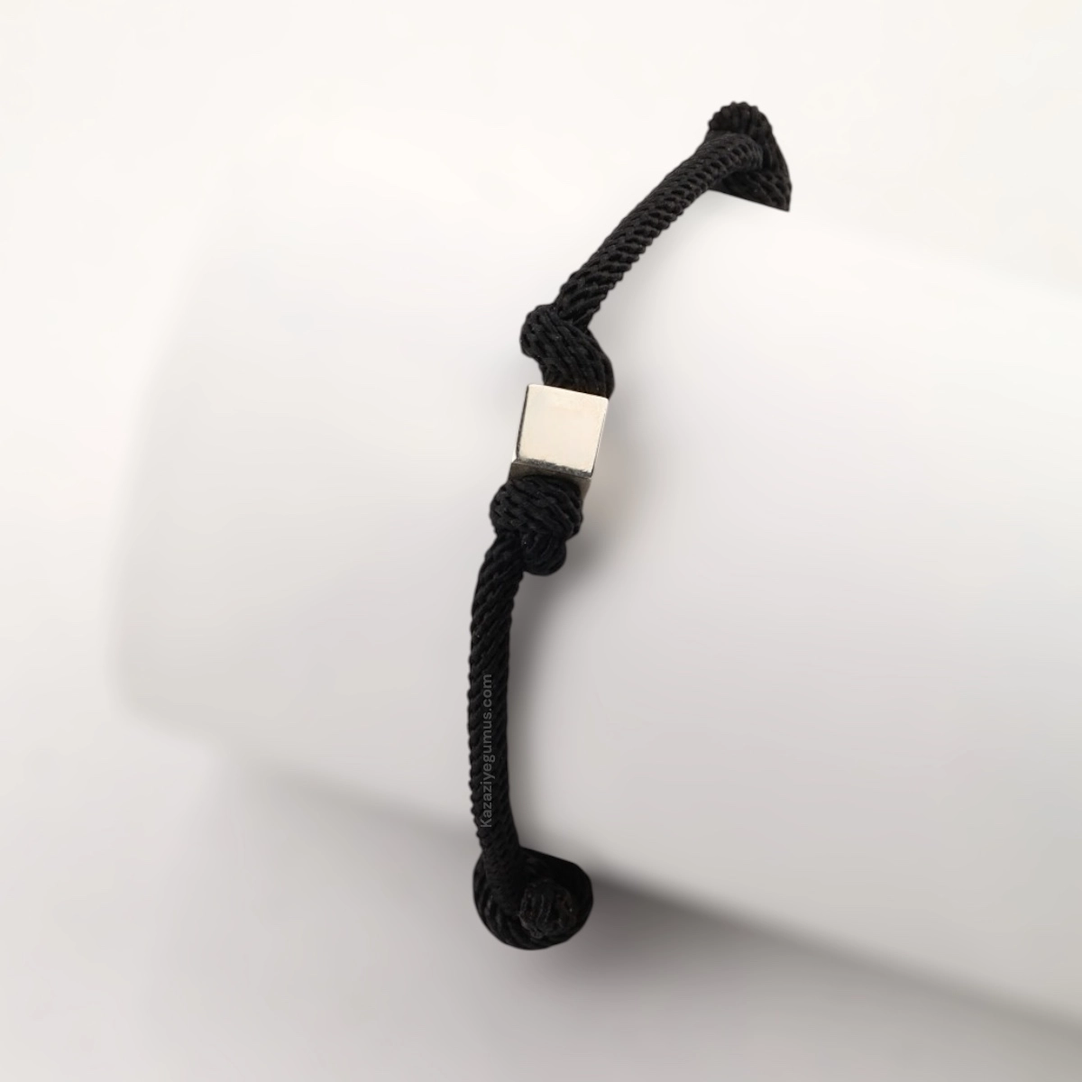 925 Ayar Siyah Unisex Küp İp Bileklik