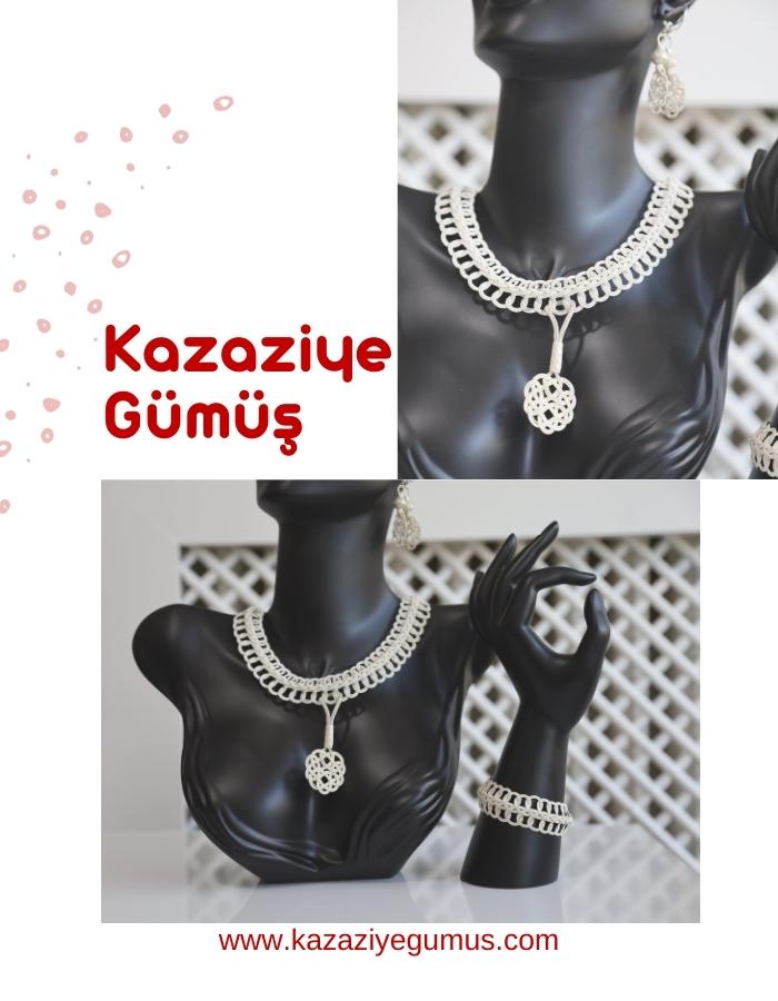 1000 Ayar Kazaziye Kadın Gümüş Kolye Seti