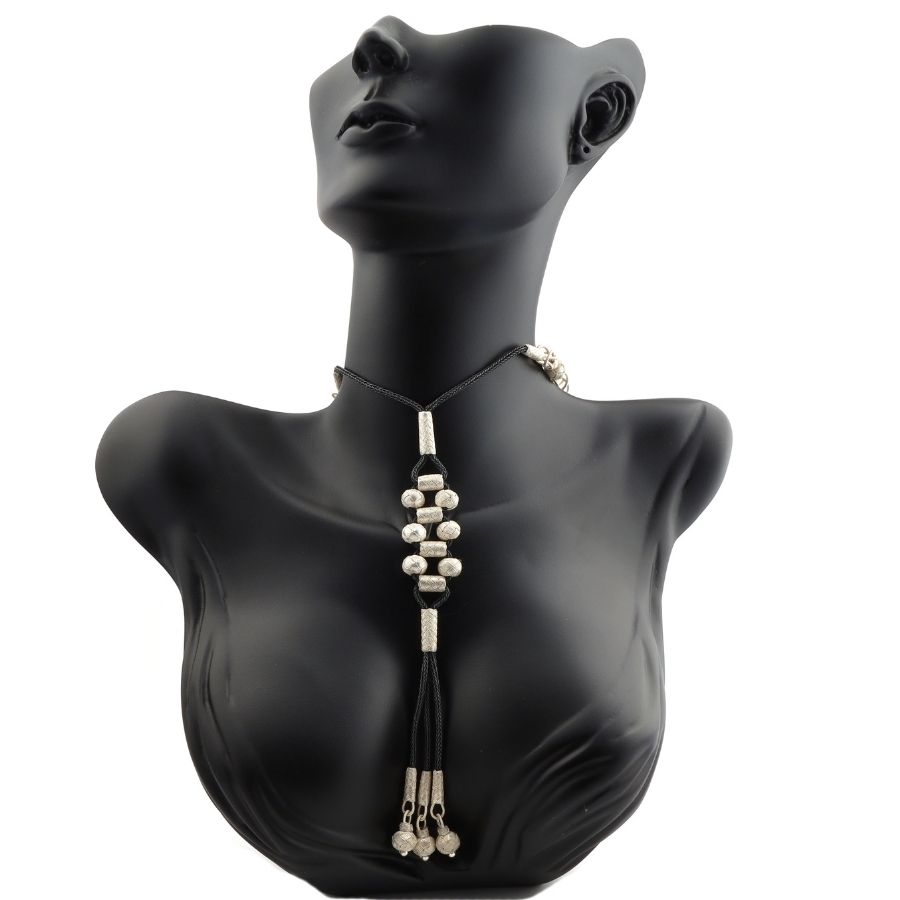 Toplu Black White Women's Silver Necklace